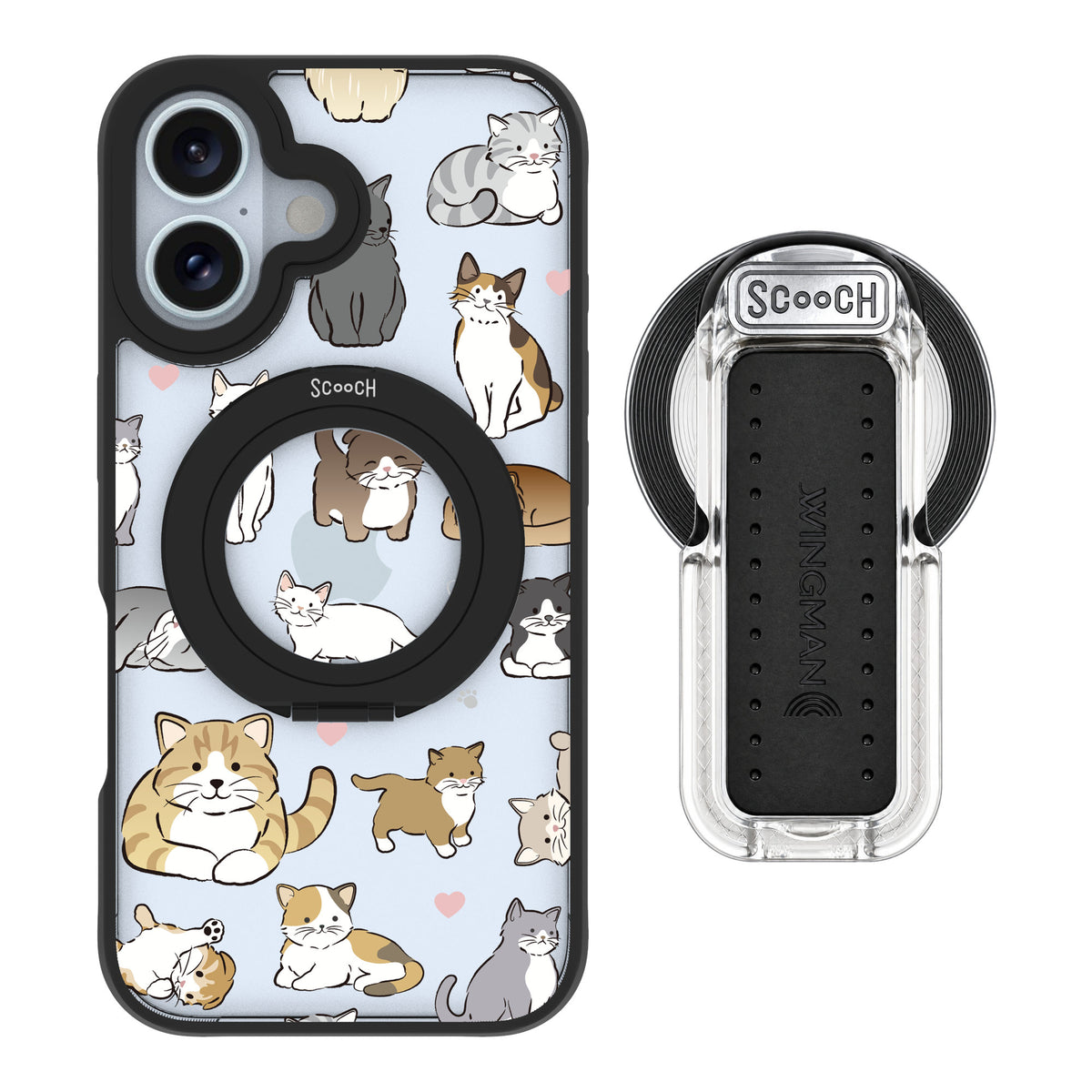 Scooch MagCase Cat Party for iPhone 16 — MagSafe Wingback Bundle - Clear