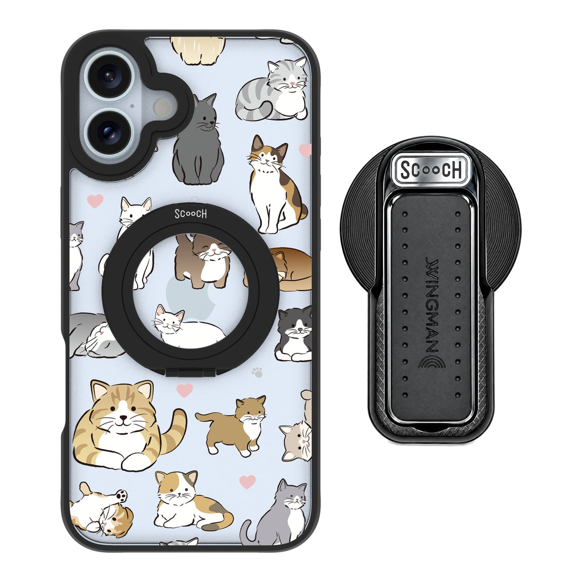 Scooch MagCase Cat Party for iPhone 16 Plus — MagSafe Wingback Bundle - Black