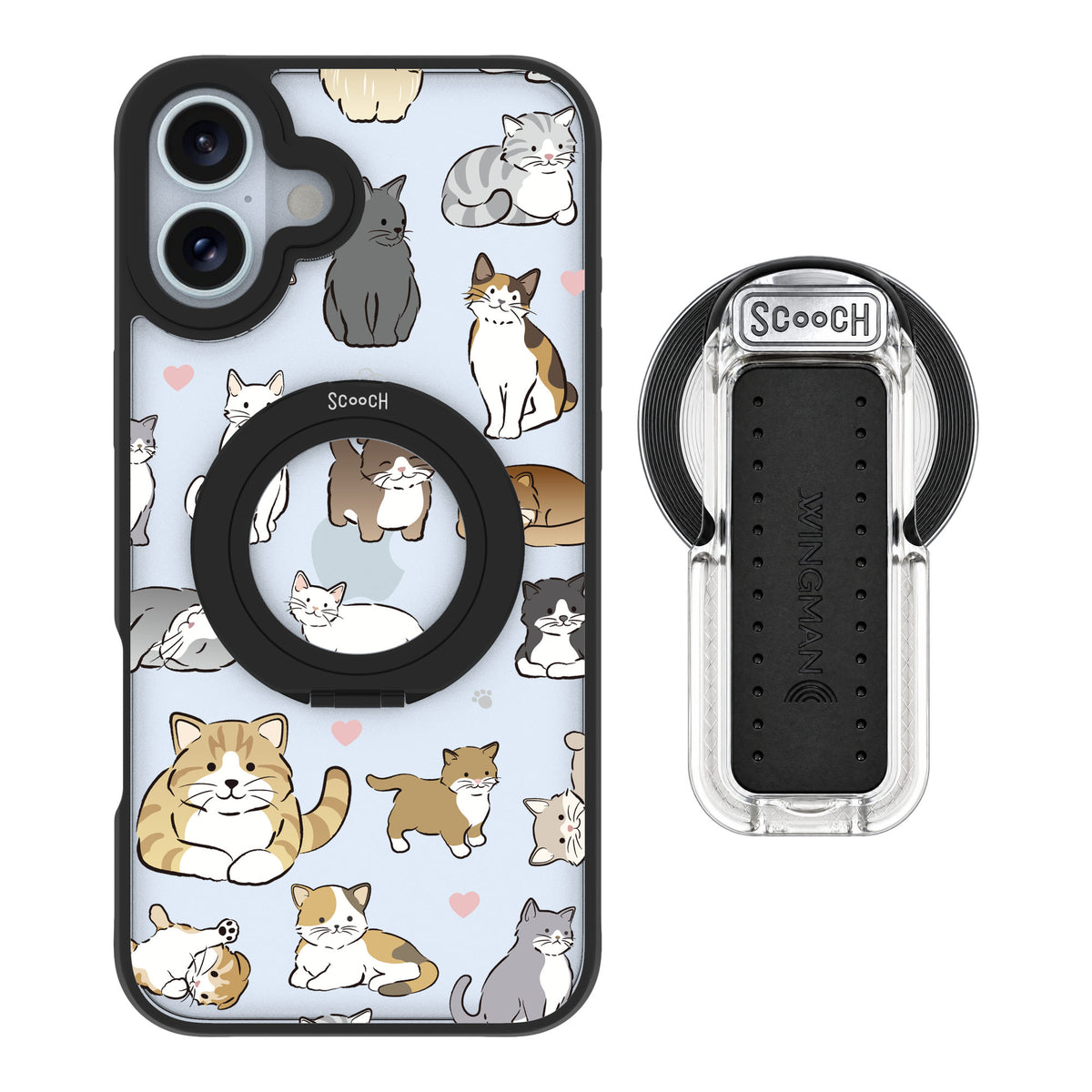 Scooch MagCase Cat Party for iPhone 16 Plus — MagSafe Wingback Bundle - Clear