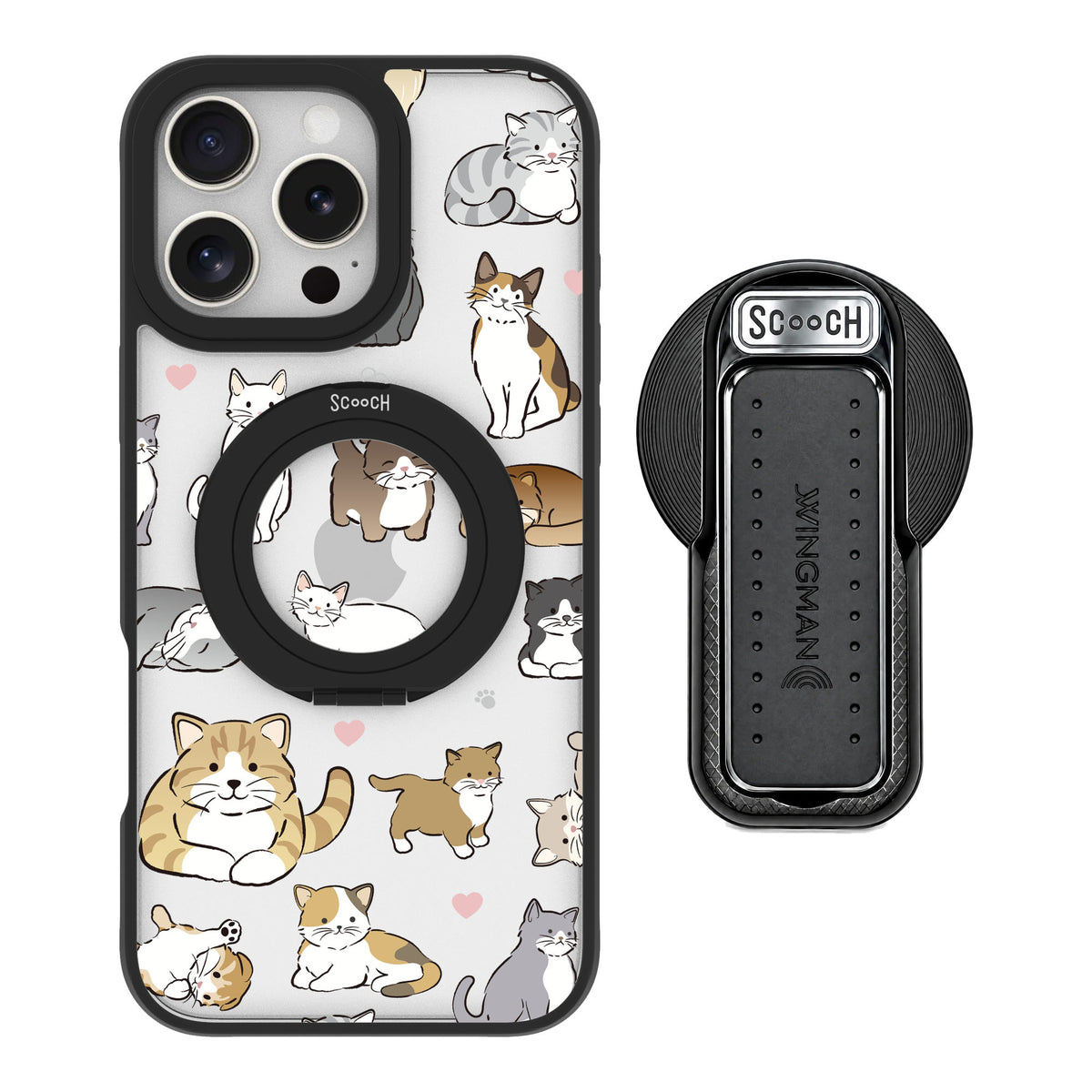 Scooch MagCase Cat Party for iPhone 16 Pro Max — MagSafe Wingback Bundle - Black