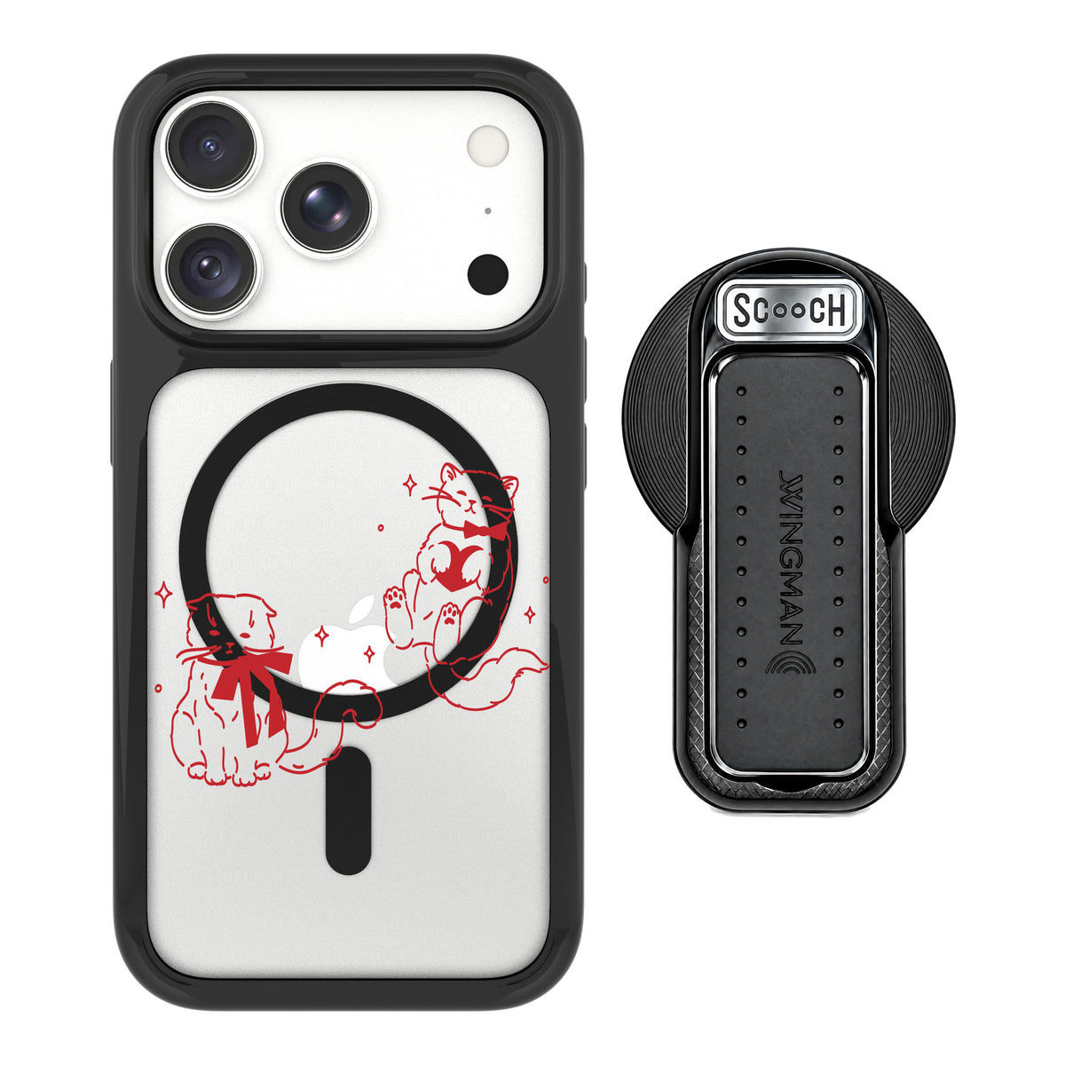 Scooch MagCase Cupid's Cats for iPhone 18 Pro — MagSafe Wingback Bundle - Black