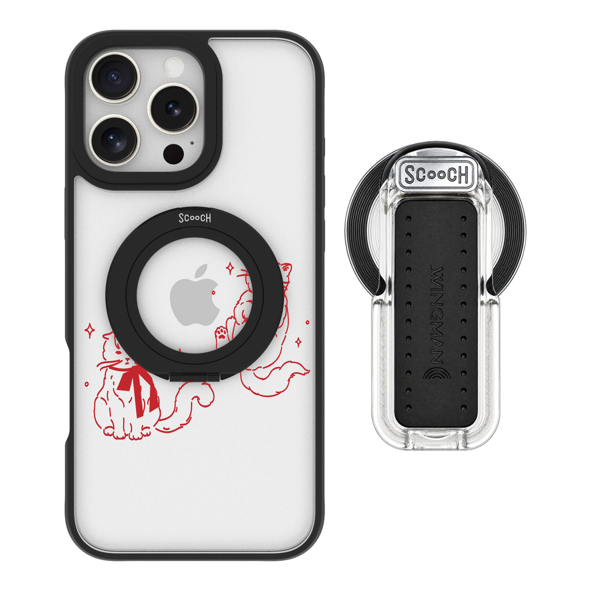 Scooch MagCase Cupid's Cats for iPhone 16 Pro Max — MagSafe Wingback Bundle - Clear