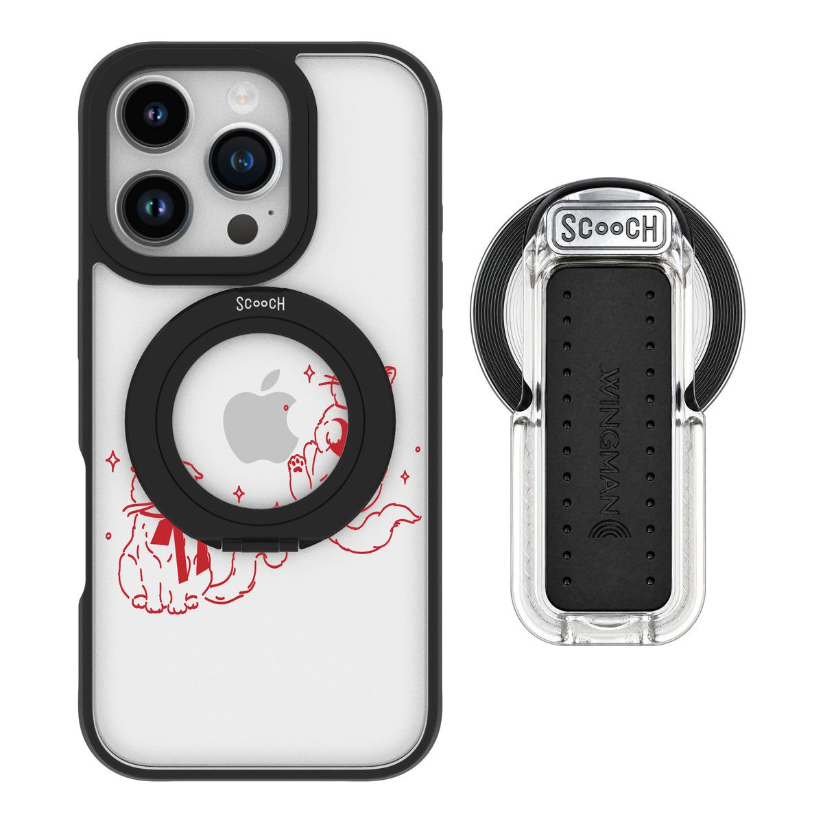 Scooch MagCase Cupid's Cats for iPhone 16 Pro — MagSafe Wingback Bundle - Clear