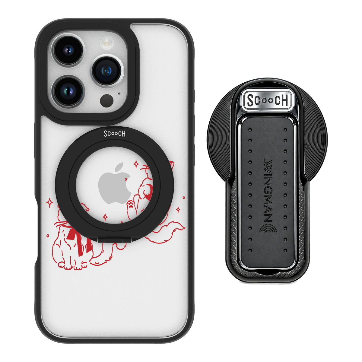 Scooch MagCase Cupid's Cats for iPhone 16 Pro — MagSafe Wingback Bundle - Black