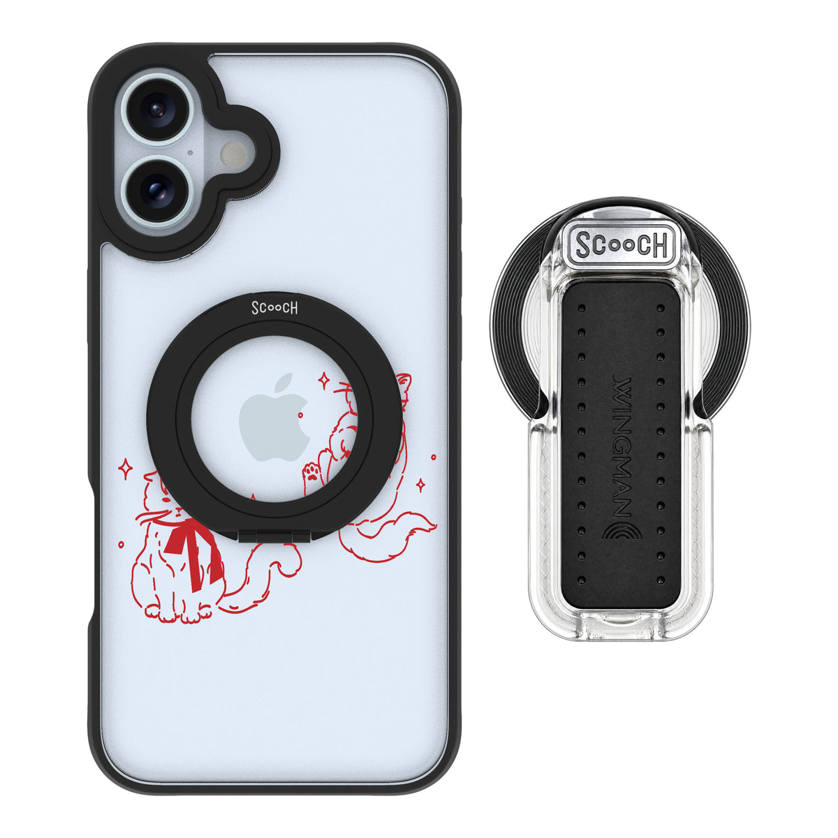Scooch MagCase Cupid's Cats for iPhone 16 Plus — MagSafe Wingback Bundle - Clear