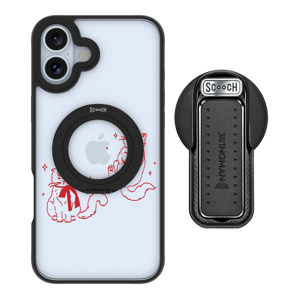 Scooch MagCase Cupid's Cats for iPhone 16 Plus — MagSafe Wingback Bundle - Black