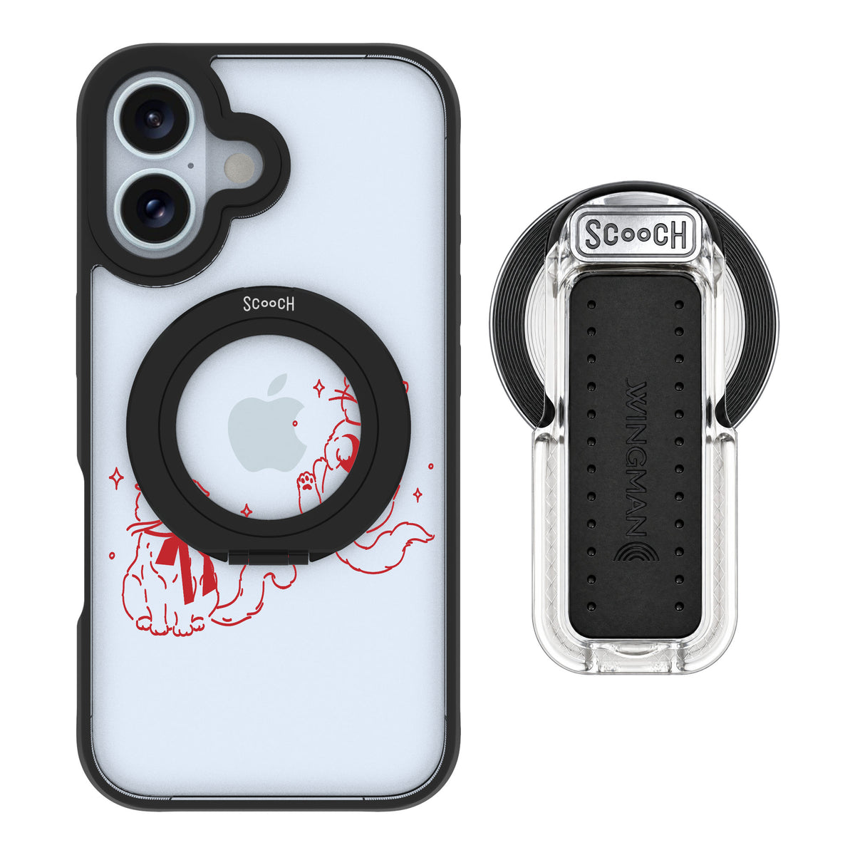 Scooch MagCase Cupid's Cats for iPhone 16 — MagSafe Wingback Bundle - Clear