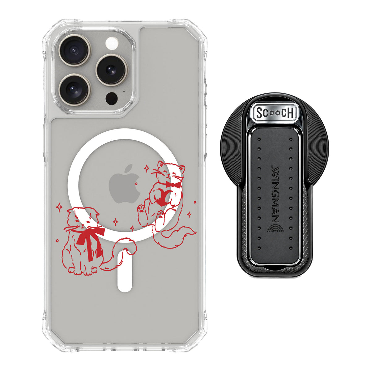Scooch MagCase Cupid's Cats for iPhone 15 Pro Max — MagSafe Wingback Bundle - Black