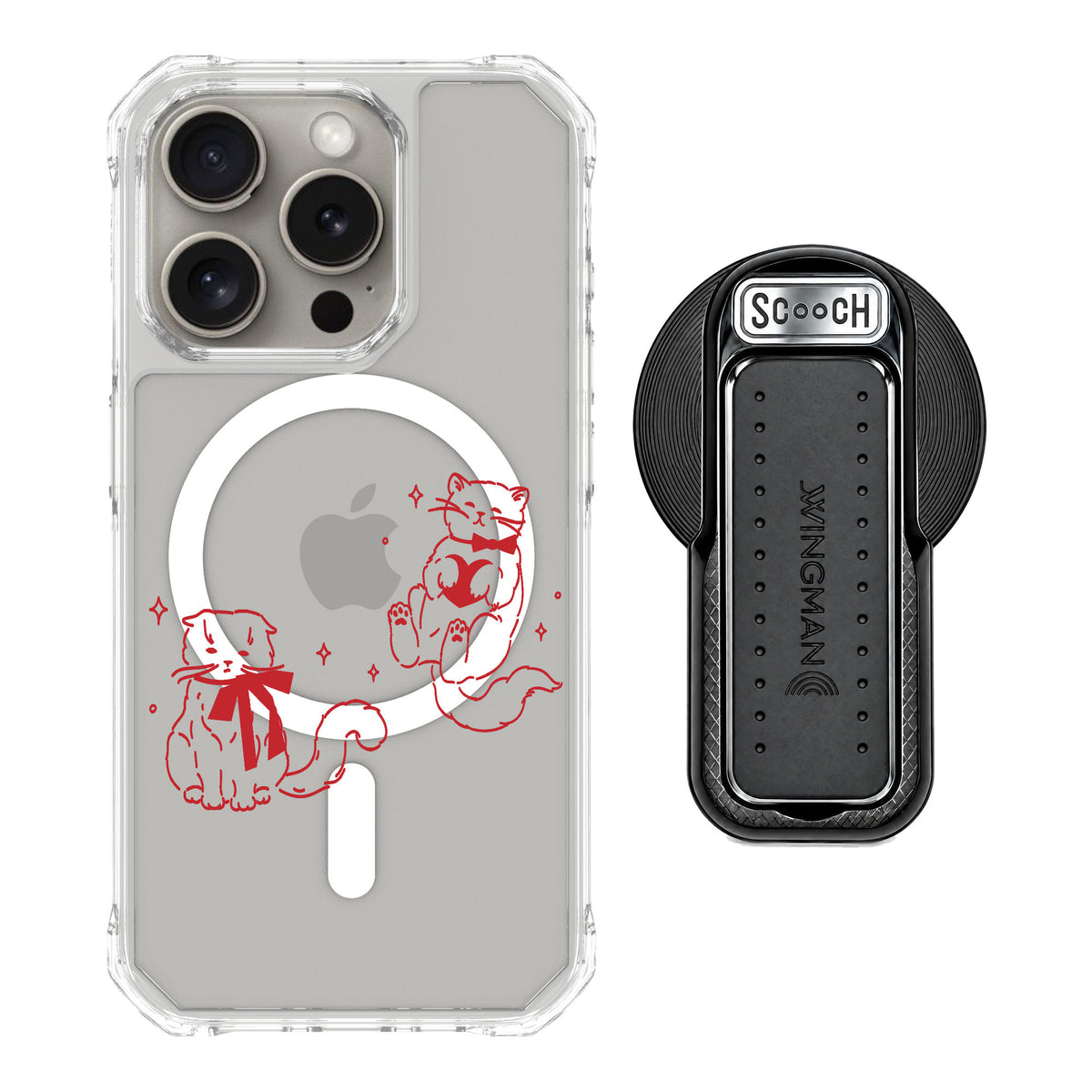 Scooch MagCase Cupid's Cats for iPhone 15 Pro — MagSafe Wingback Bundle - Black