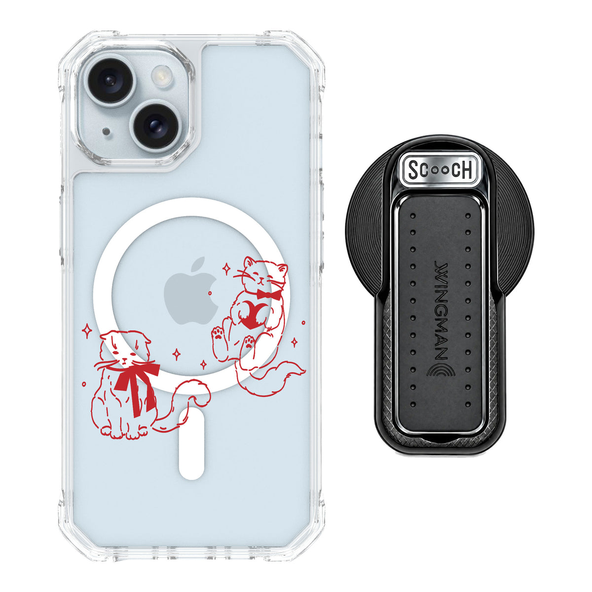 Scooch MagCase Cupid's Cats for iPhone 15 — MagSafe Wingback Bundle - Black
