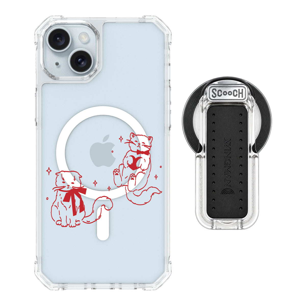 Scooch MagCase Cupid's Cats for iPhone 14 Plus — MagSafe Wingback Bundle - Clear