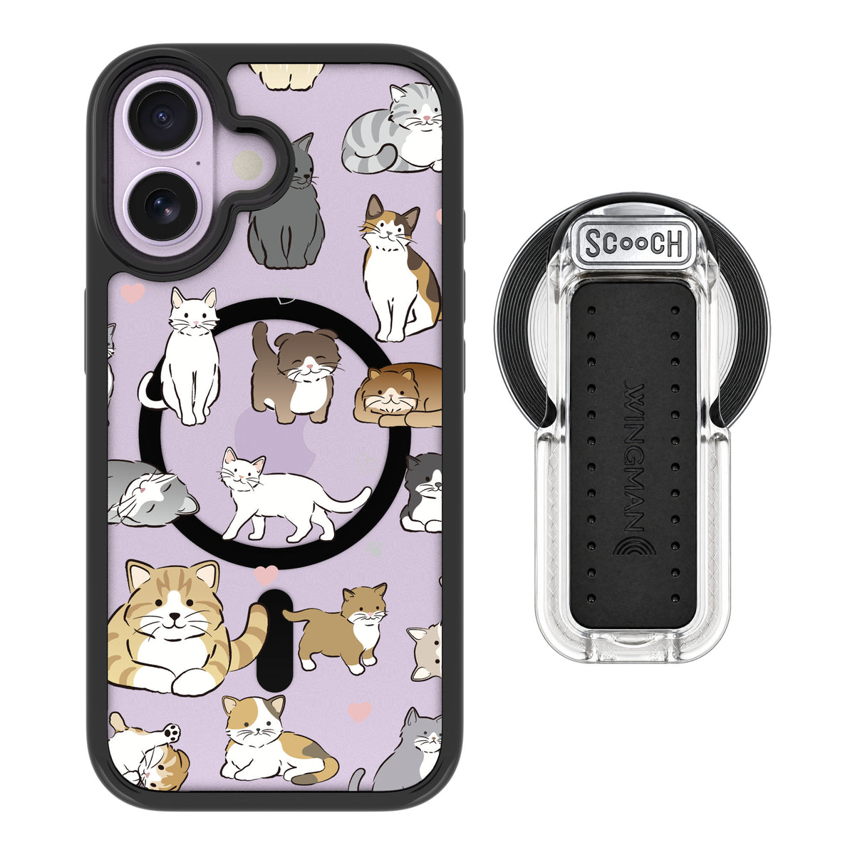 Scooch MagCase Cat Party for iPhone 17 — MagSafe Wingback Bundle - Clear