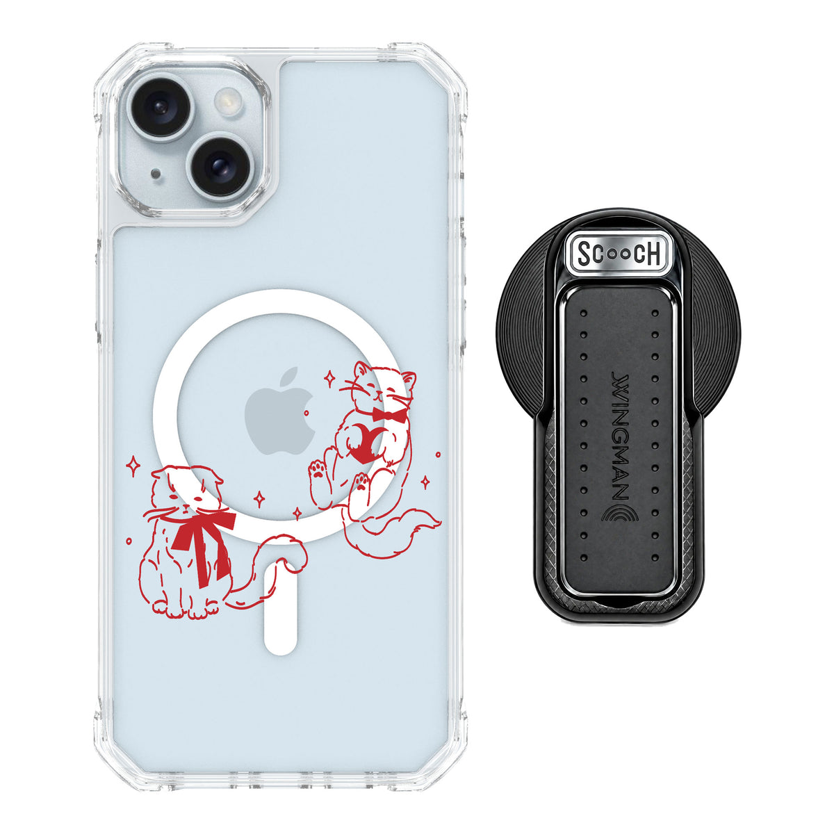 Scooch MagCase Cupid's Cats for iPhone 14 Plus — MagSafe Wingback Bundle - Black