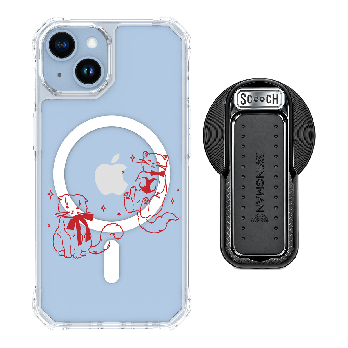 Scooch MagCase Cupid's Cats for iPhone 14 — MagSafe Wingback Bundle - Black