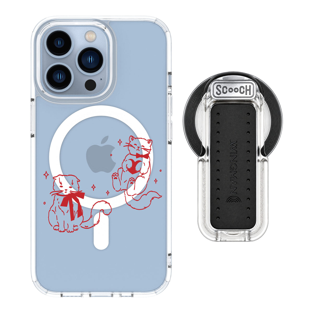Scooch MagCase Cupid's Cats for iPhone 13 Pro — MagSafe Wingback Bundle - Clear