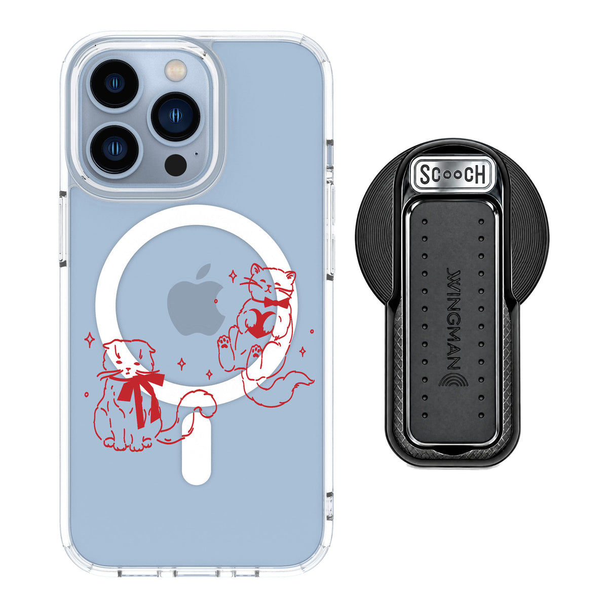 Scooch MagCase Cupid's Cats for iPhone 13 Pro — MagSafe Wingback Bundle - Black