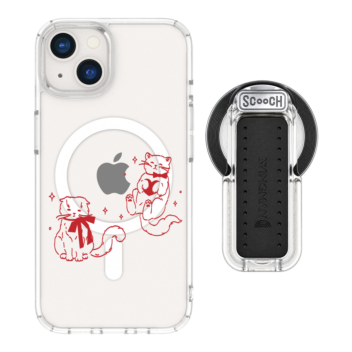 Scooch MagCase Cupid's Cats for iPhone 13 — MagSafe Wingback Bundle - Clear