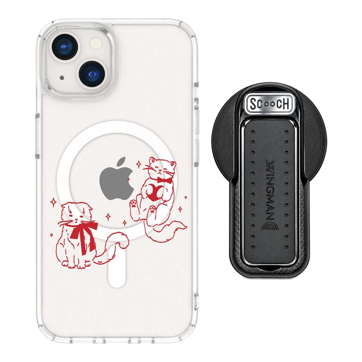 Scooch MagCase Cupid's Cats for iPhone 13 — MagSafe Wingback Bundle - Black