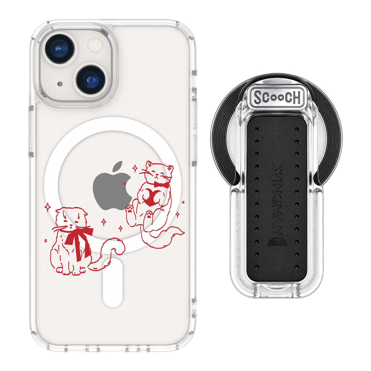 Scooch MagCase Cupid's Cats for iPhone 13 mini — MagSafe Wingback Bundle - Clear