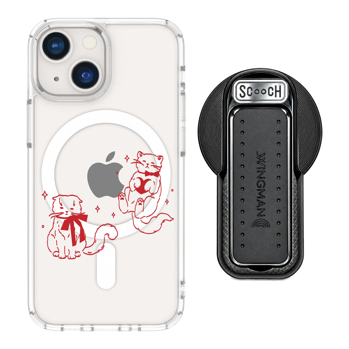Scooch MagCase Cupid's Cats for iPhone 13 mini — MagSafe Wingback Bundle - Black
