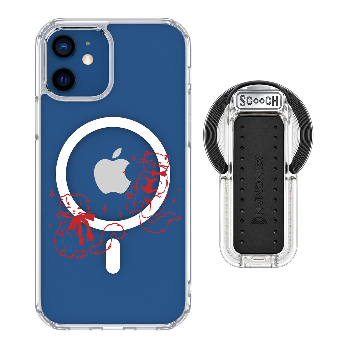 Scooch MagCase Cupid's Cats for iPhone 12 — MagSafe Wingback Bundle - Clear