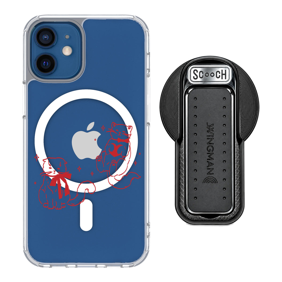 Scooch MagCase Cupid's Cats for iPhone 12 mini — MagSafe Wingback Bundle - Black