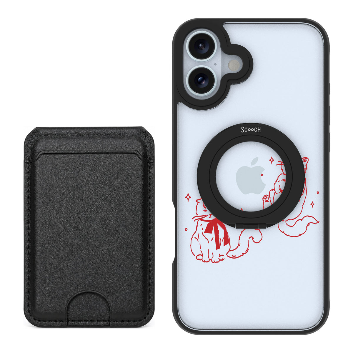Scooch MagCase Cupid's Cats for iPhone 16 Plus — Black MagWallet Bundle
