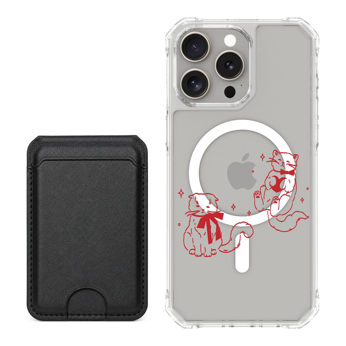 Scooch MagCase Cupid's Cats for iPhone 15 Pro Max — Black MagWallet Bundle