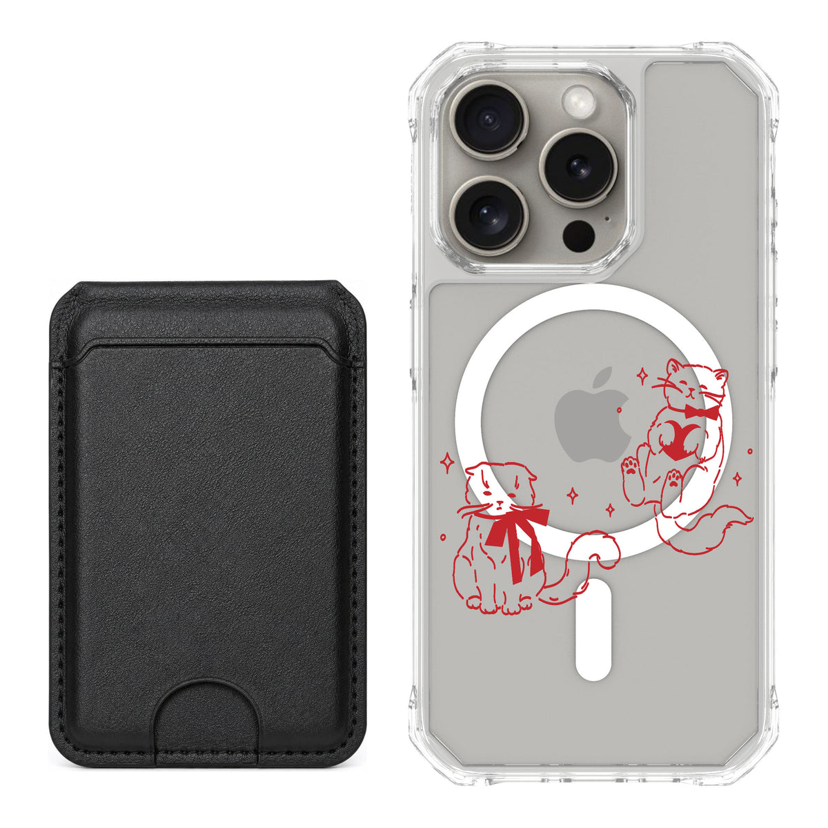 Scooch MagCase Cupid's Cats for iPhone 15 Pro — Black MagWallet Bundle