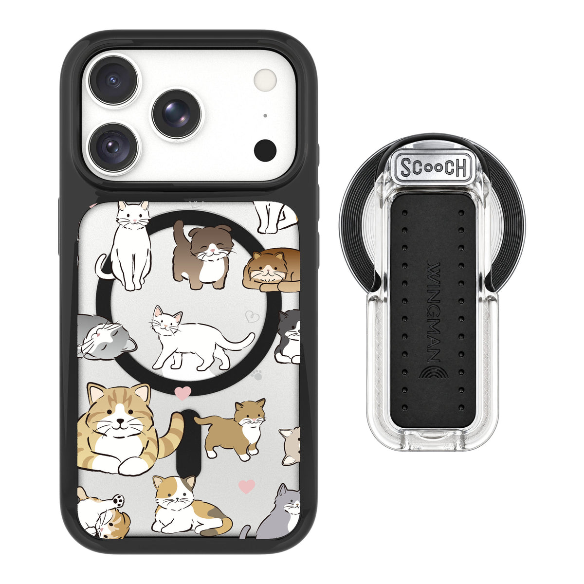 Scooch MagCase Cat Party for iPhone 17 Pro Max — MagSafe Wingback Bundle - Clear