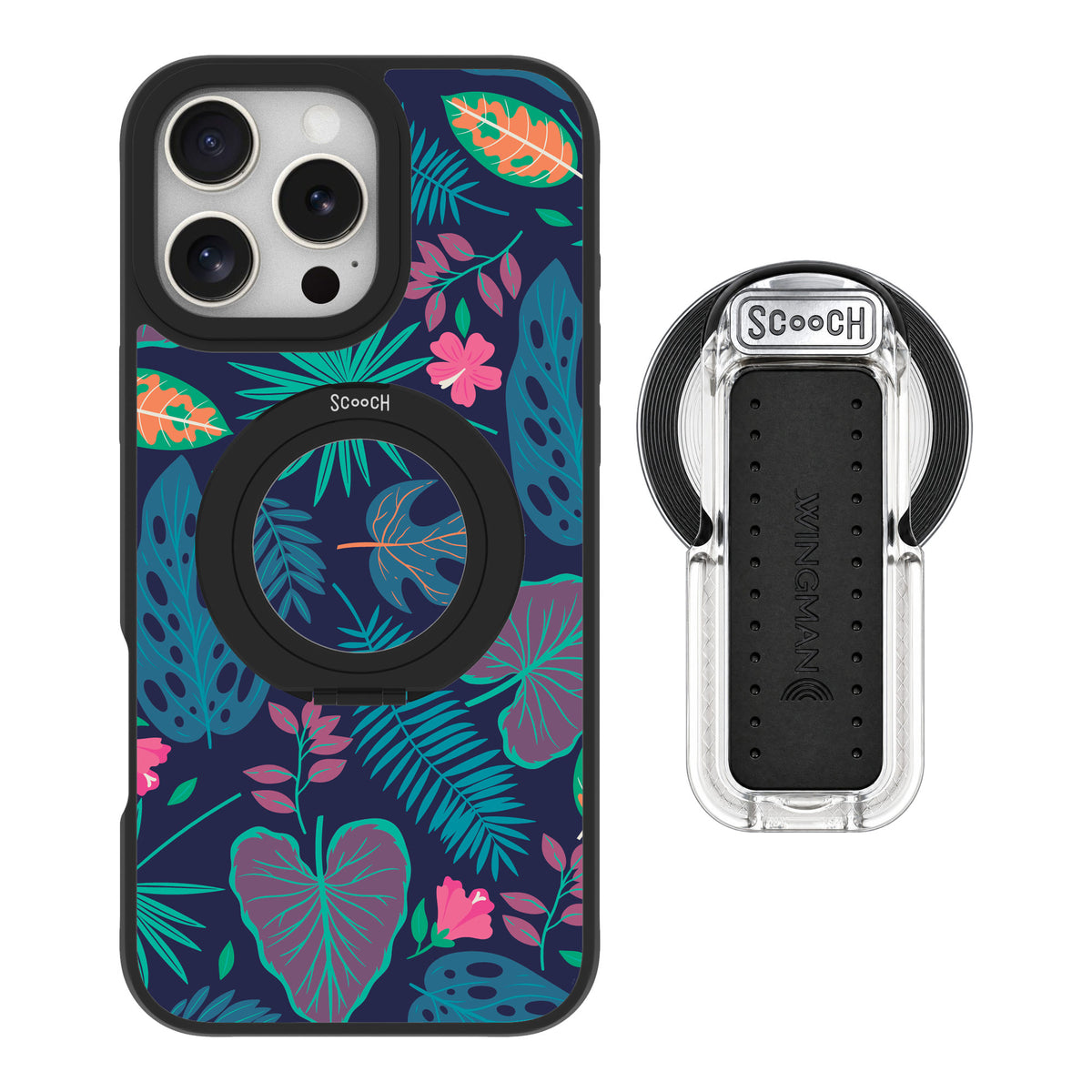 Scooch MagCase Tropical Leaves for iPhone 16 Pro Max — MagSafe Wingback Bundle - Clear