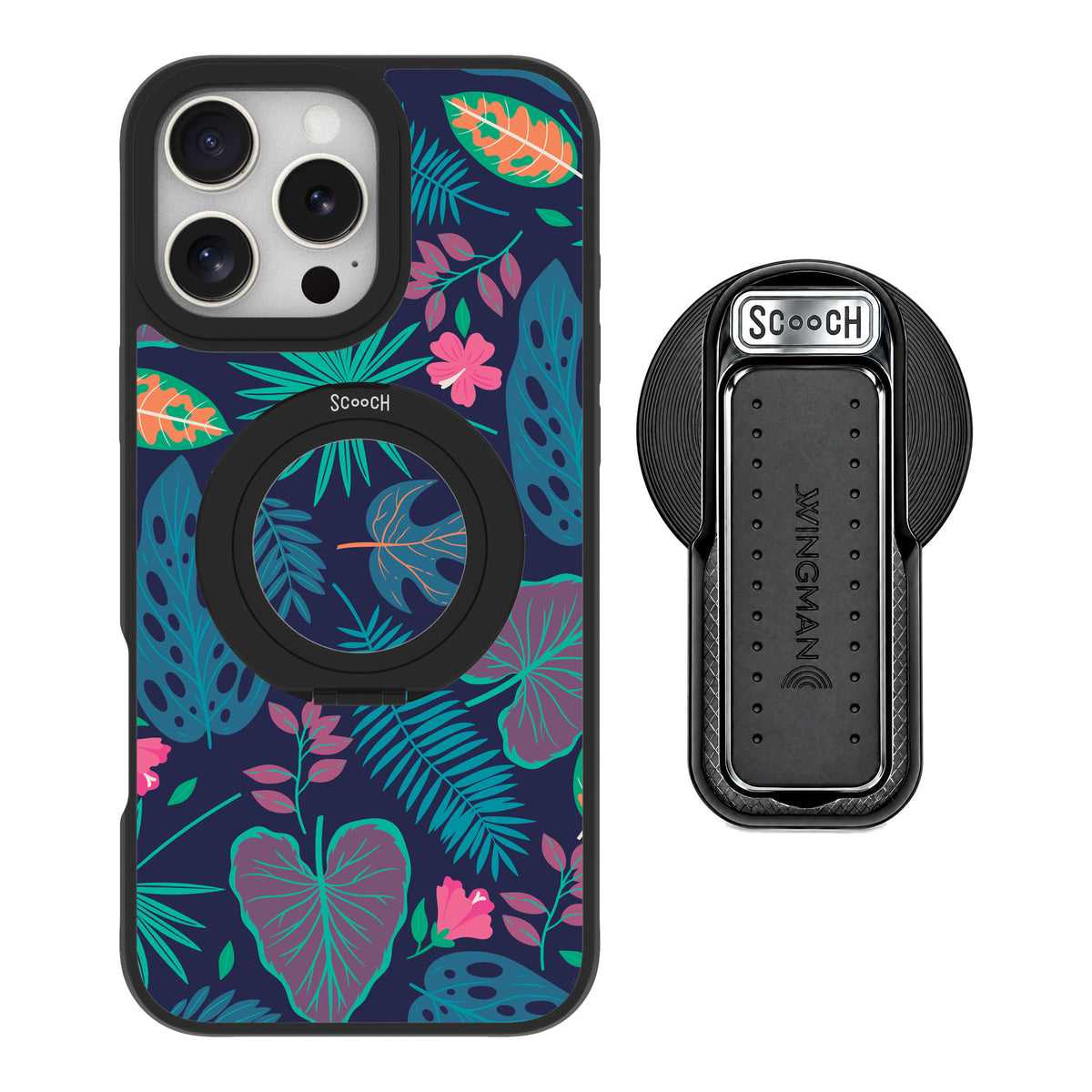 Scooch MagCase Tropical Leaves for iPhone 16 Pro Max — MagSafe Wingback Bundle - Black