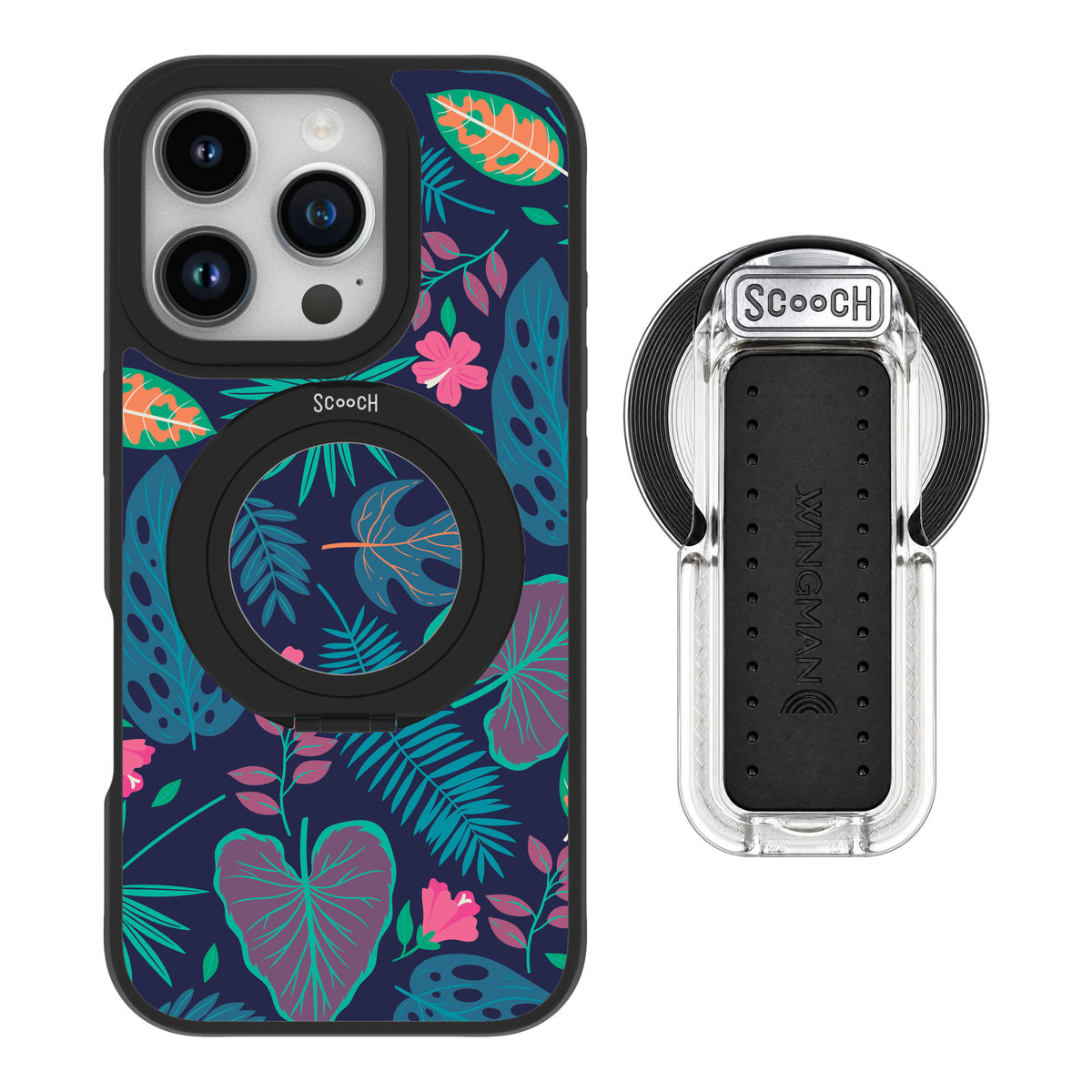 Scooch MagCase Tropical Leaves for iPhone 16 Pro — MagSafe Wingback Bundle - Clear