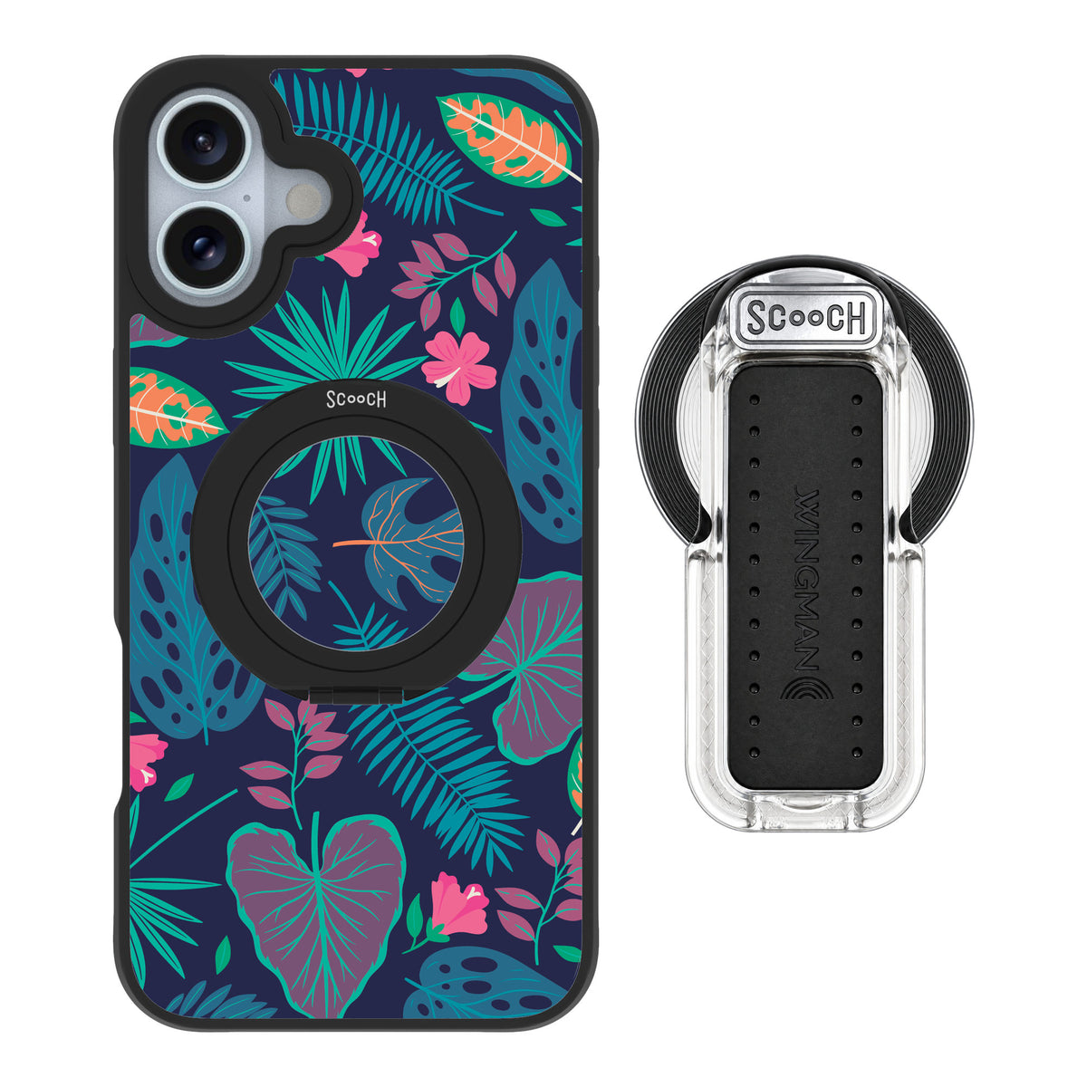 Scooch MagCase Tropical Leaves for iPhone 16 Plus — MagSafe Wingback Bundle - Clear