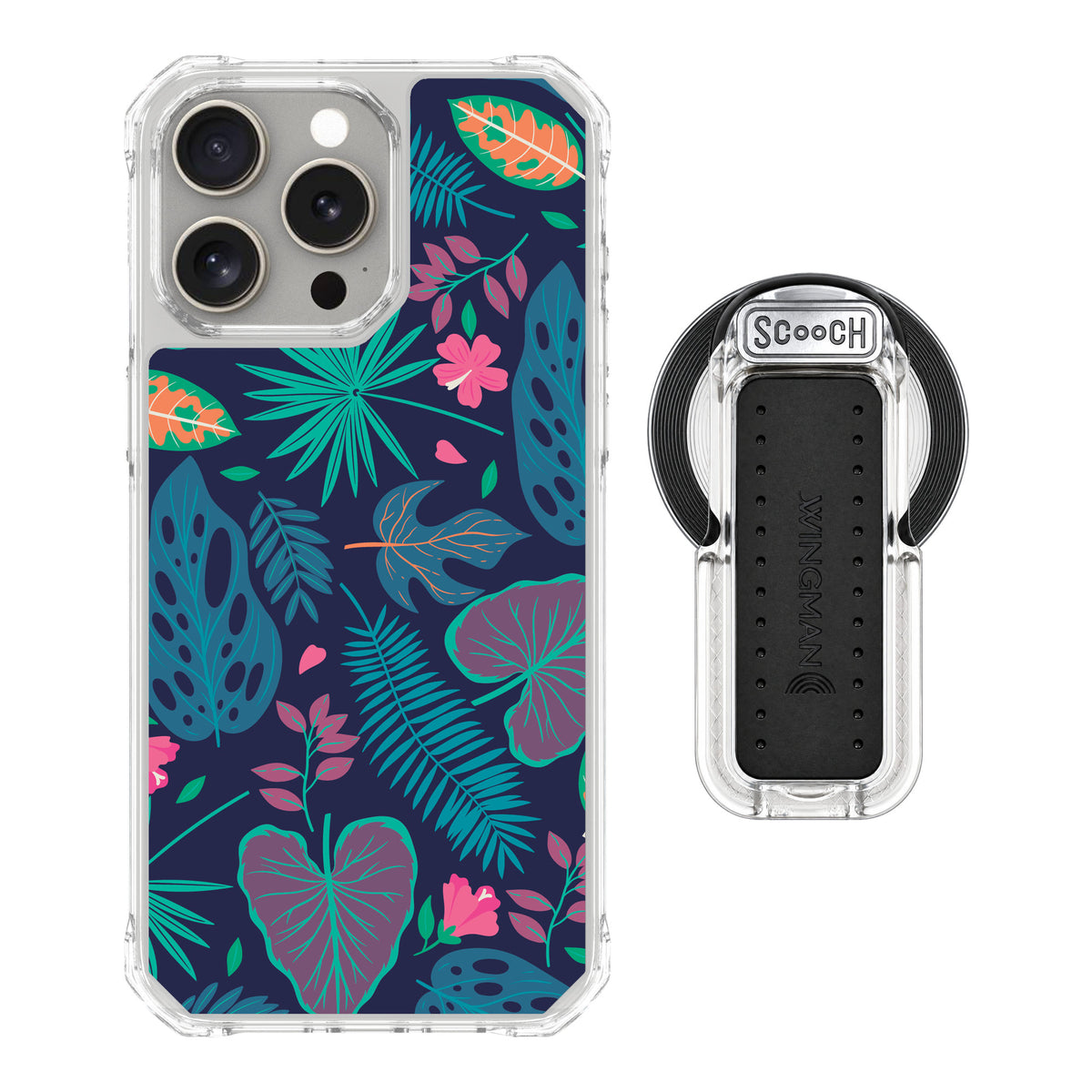 Scooch MagCase Tropical Leaves for iPhone 15 Pro Max — MagSafe Wingback Bundle - Clear