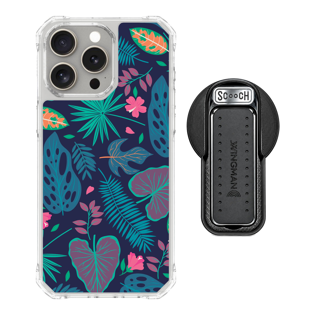 Scooch MagCase Tropical Leaves for iPhone 15 Pro Max — MagSafe Wingback Bundle - Black