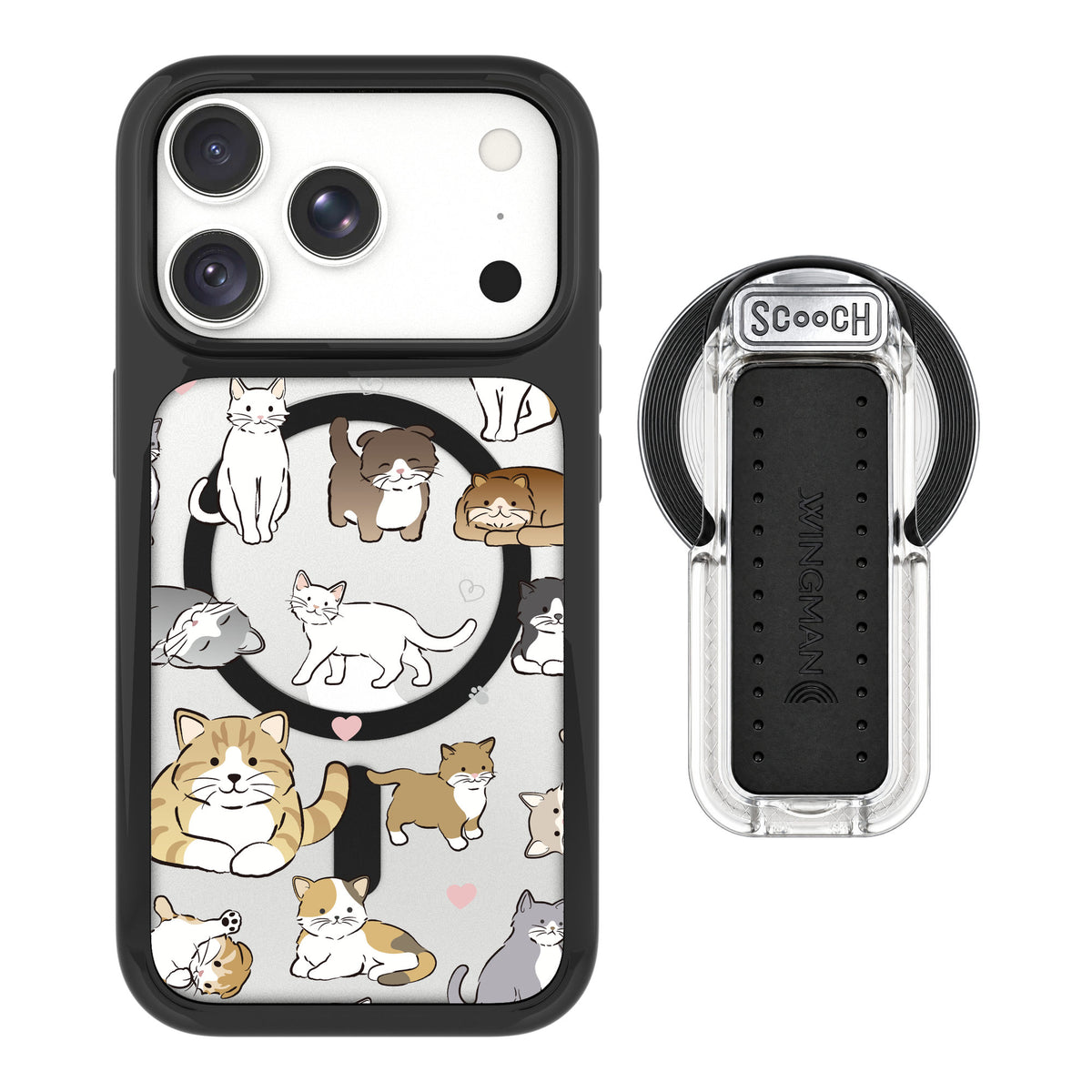 Scooch MagCase Cat Party for iPhone 18 Pro — MagSafe Wingback Bundle - Clear