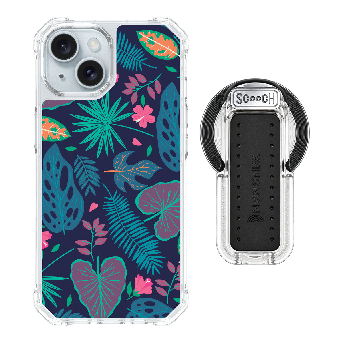 Scooch MagCase Tropical Leaves for iPhone 15 — MagSafe Wingback Bundle - Clear