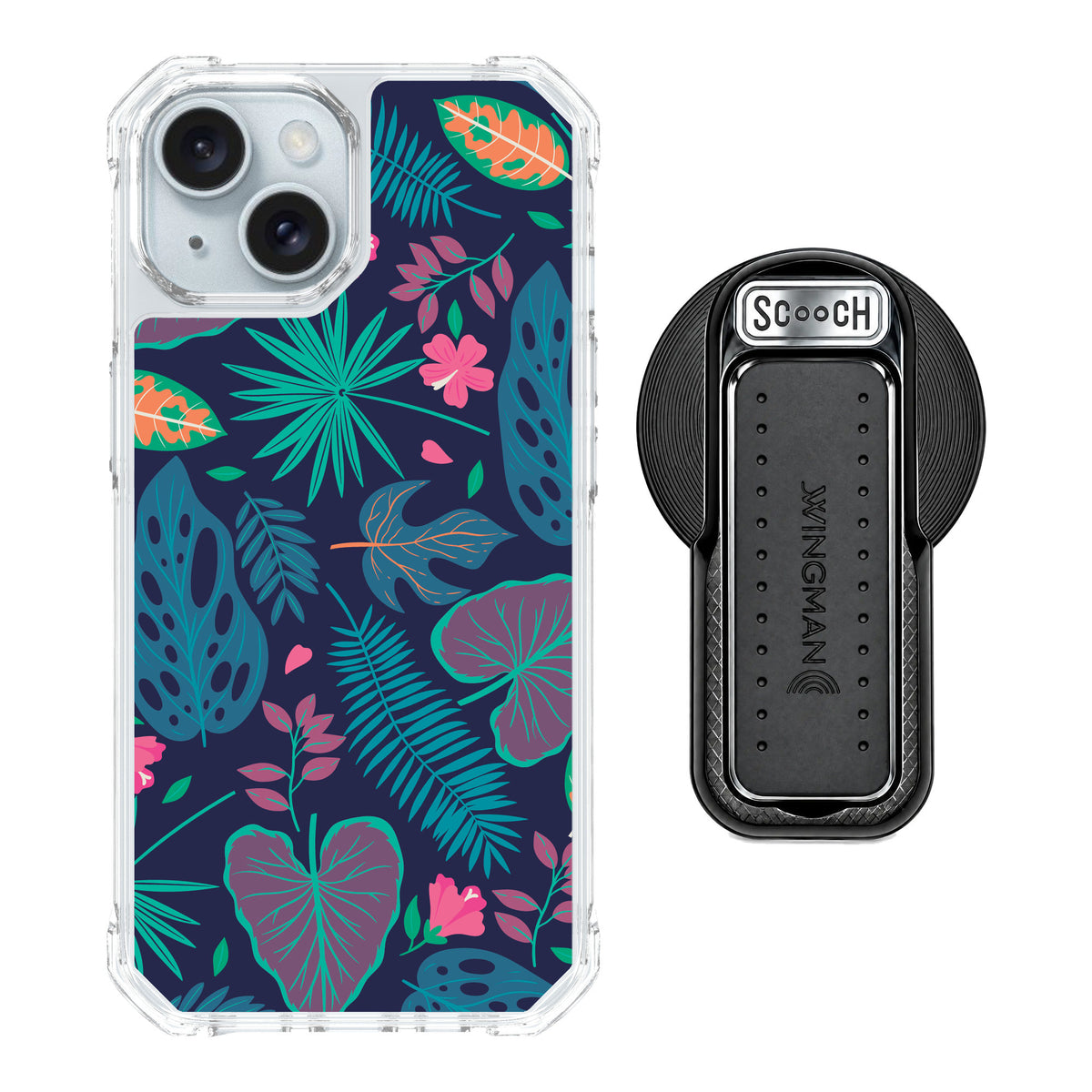 Scooch MagCase Tropical Leaves for iPhone 15 — MagSafe Wingback Bundle - Black
