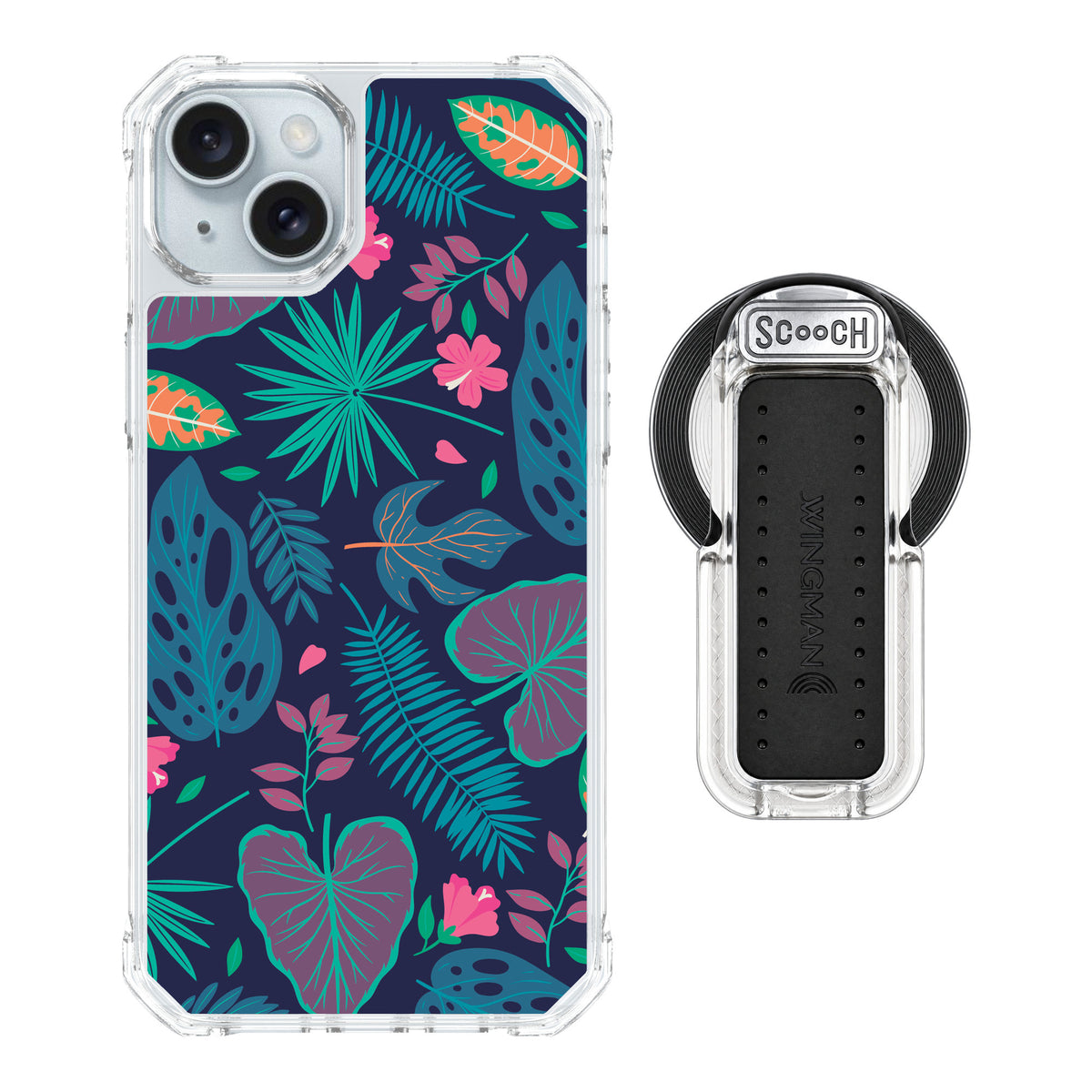 Scooch MagCase Tropical Leaves for iPhone 14 Plus — MagSafe Wingback Bundle - Clear