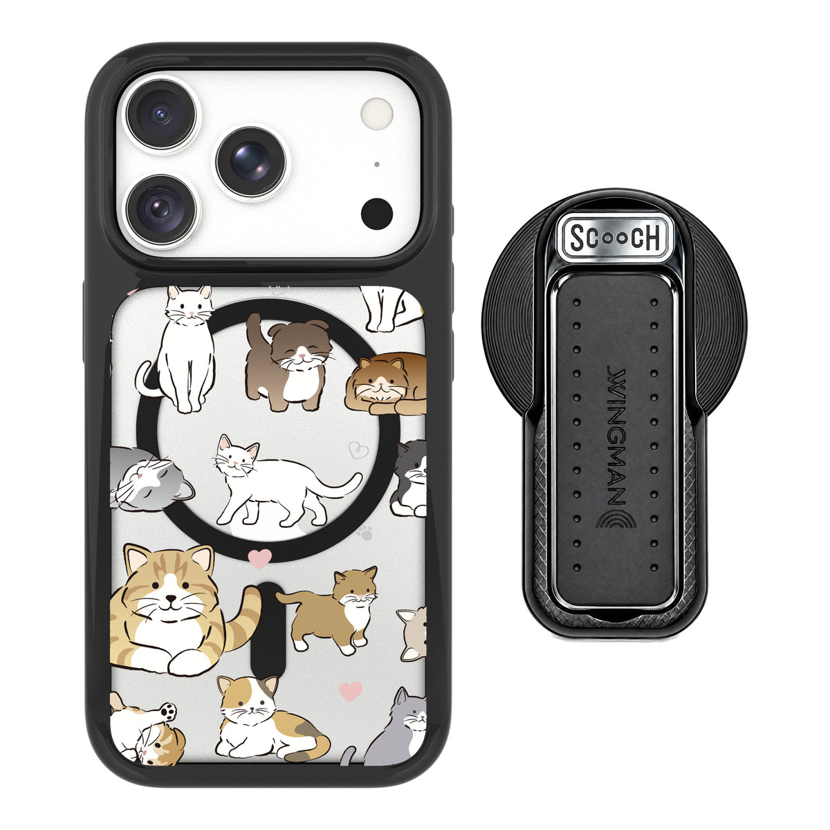 Scooch MagCase Cat Party for iPhone 18 Pro Max — MagSafe Wingback Bundle - Black