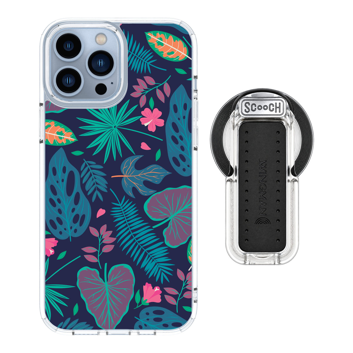 Scooch MagCase Tropical Leaves for iPhone 13 Pro Max — MagSafe Wingback Bundle - Clear