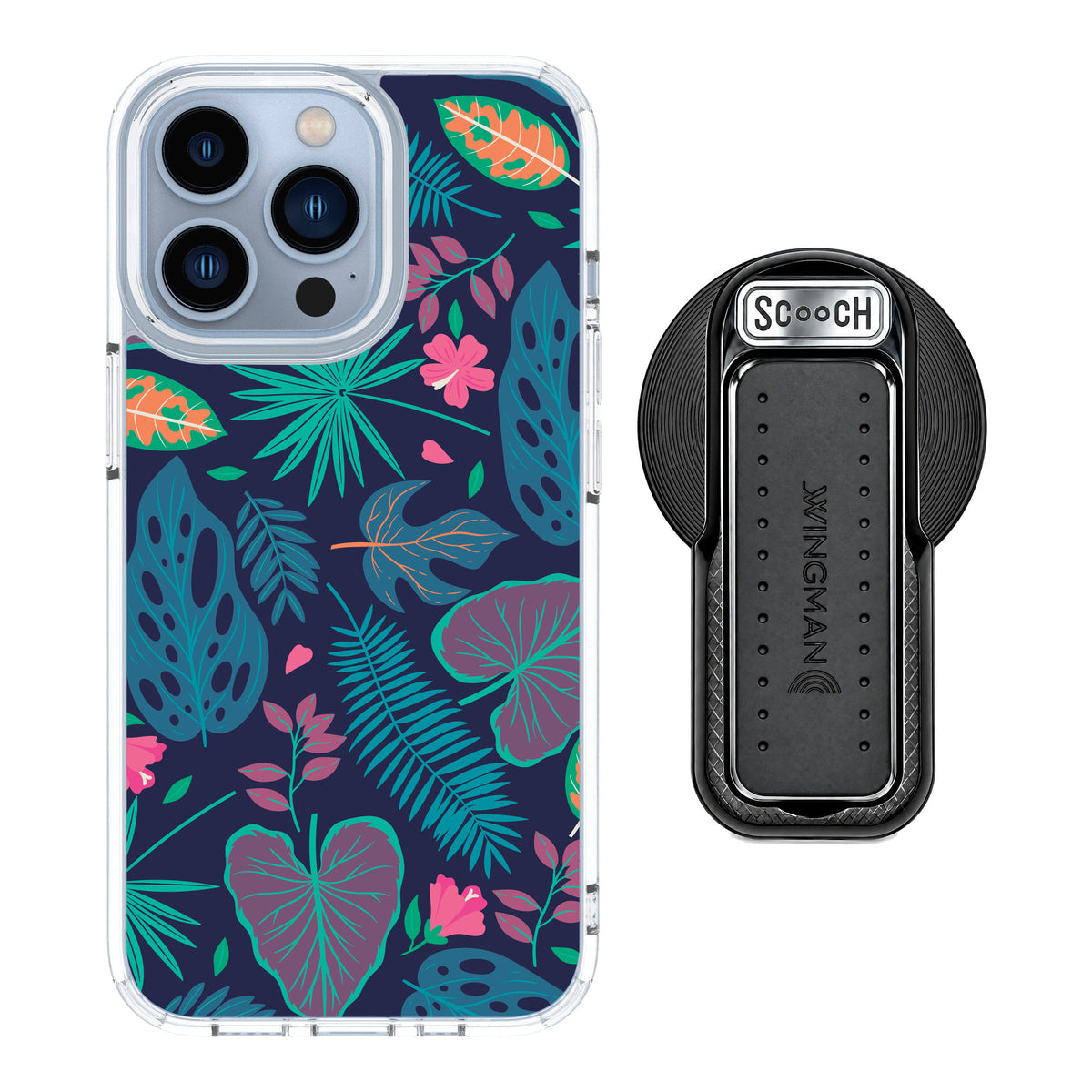 Scooch MagCase Tropical Leaves for iPhone 13 Pro — MagSafe Wingback Bundle - Black