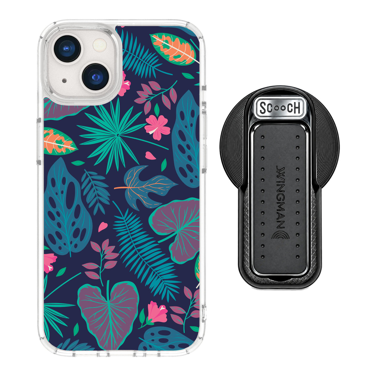 Scooch MagCase Tropical Leaves for iPhone 13 — MagSafe Wingback Bundle - Black