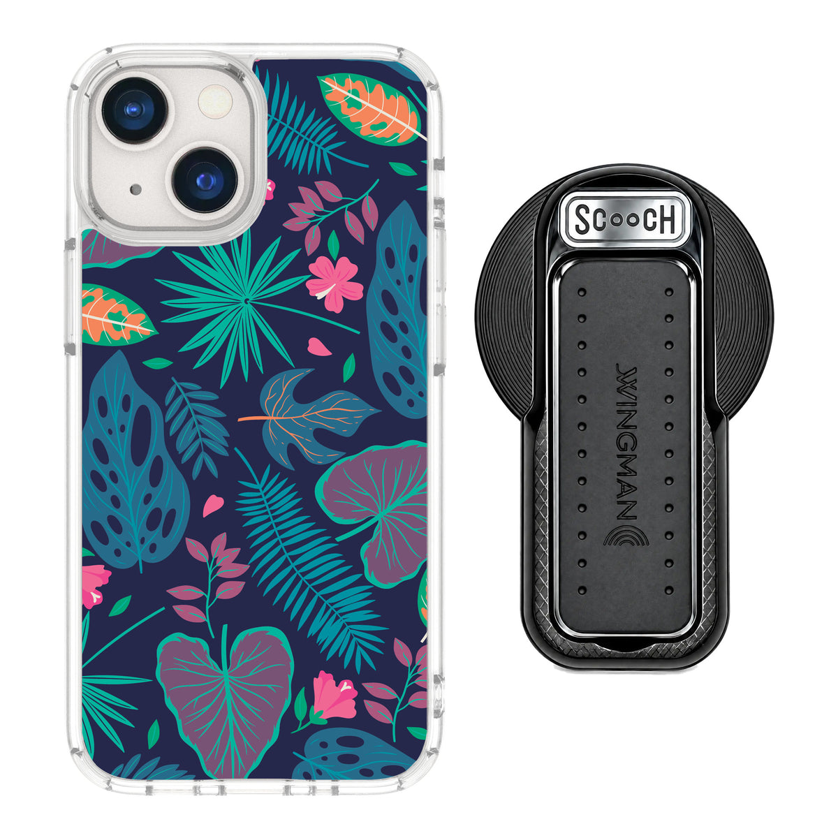Scooch MagCase Tropical Leaves for iPhone 13 mini — MagSafe Wingback Bundle - Black