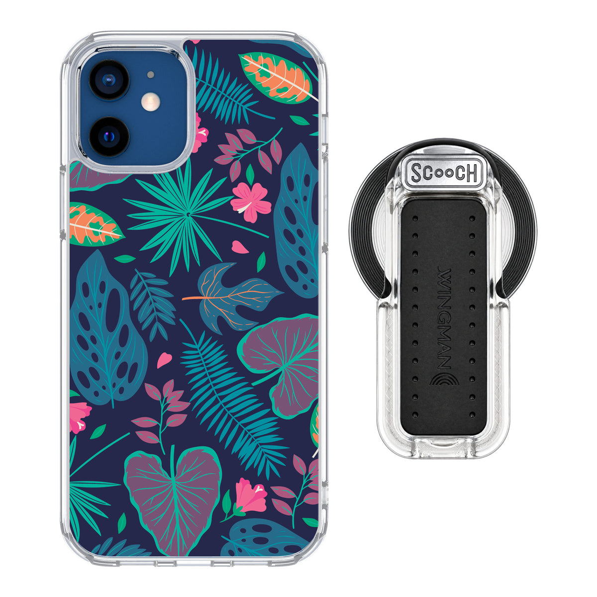Scooch MagCase Tropical Leaves for iPhone 12 — MagSafe Wingback Bundle - Clear