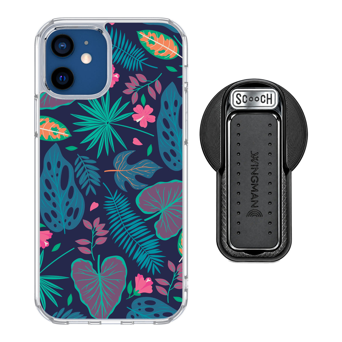 Scooch MagCase Tropical Leaves for iPhone 12 — MagSafe Wingback Bundle - Black