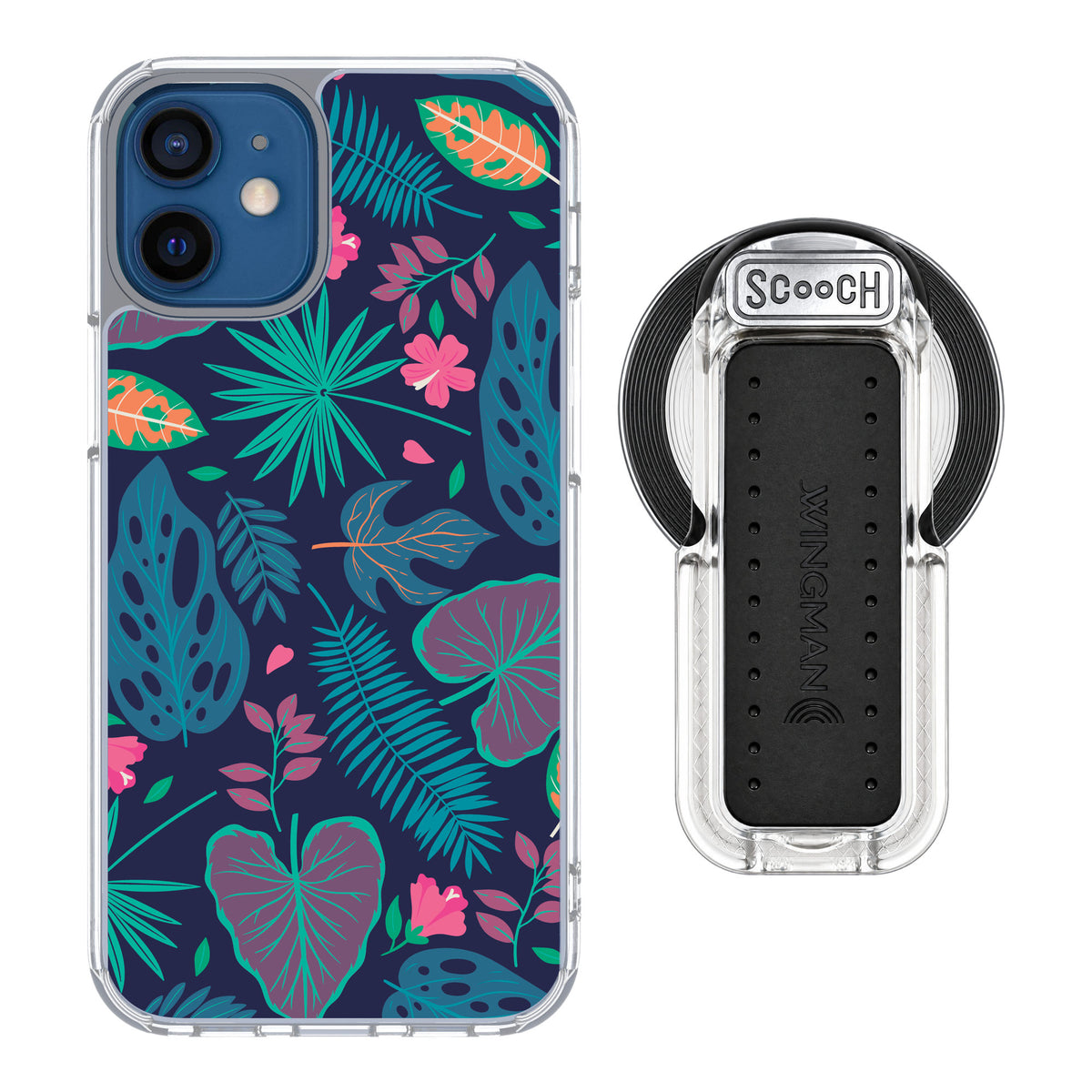 Scooch MagCase Tropical Leaves for iPhone 12 mini — MagSafe Wingback Bundle - Clear