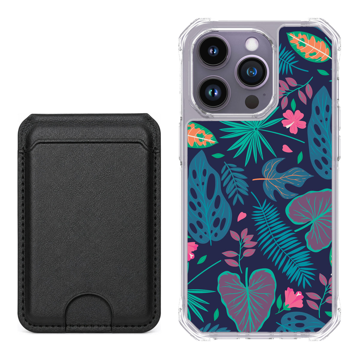Scooch MagCase Tropical Leaves for iPhone 14 Pro — Black MagWallet Bundle