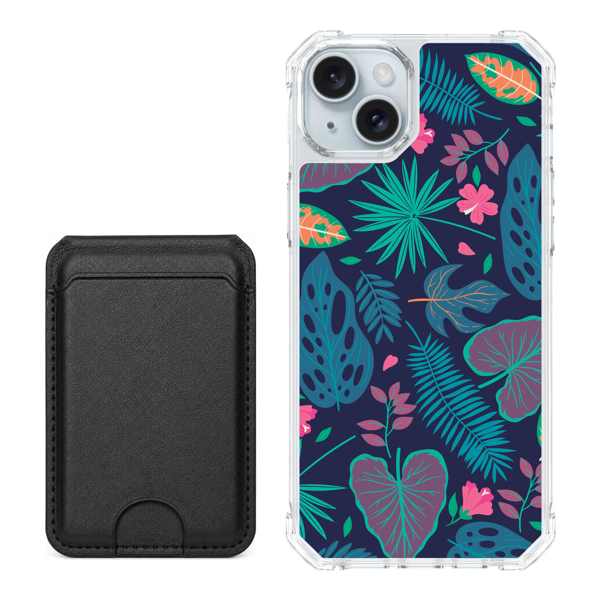Scooch MagCase Tropical Leaves for iPhone 14 Plus — Black MagWallet Bundle